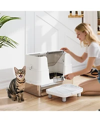 Ruie Xl Stainless Steel Enclosed Cat Litter Box with Flip Top and Scoop