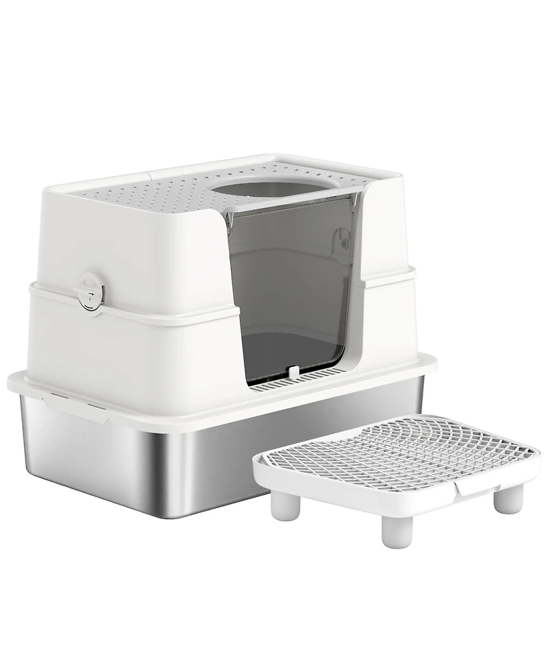 Ruie Xl Stainless Steel Enclosed Cat Litter Box with Flip Top and Scoop