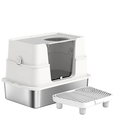 Ruie Xl Stainless Steel Enclosed Cat Litter Box with Flip Top and Scoop