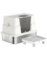 Ruie Xl Stainless Steel Enclosed Cat Litter Box with Flip Top and Scoop