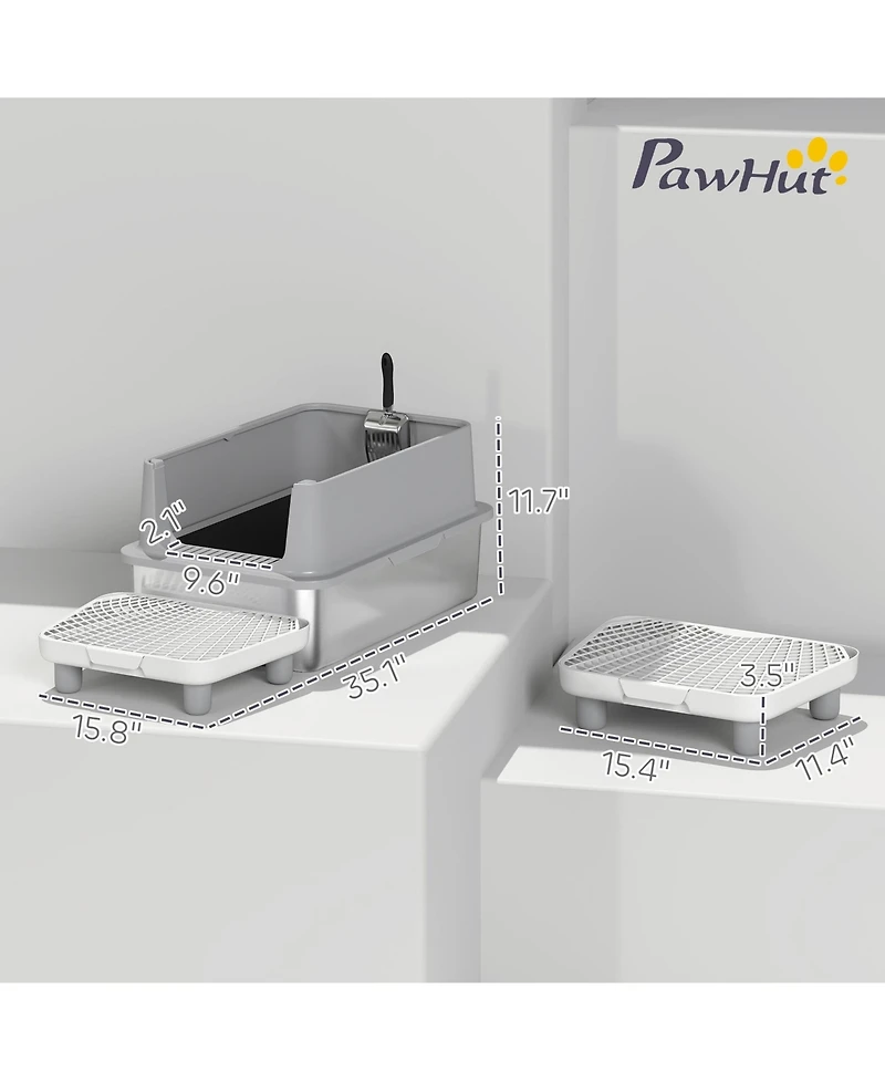 Ruie Extra Large Stainless Steel Cat Litter Box with Scoop and Pad