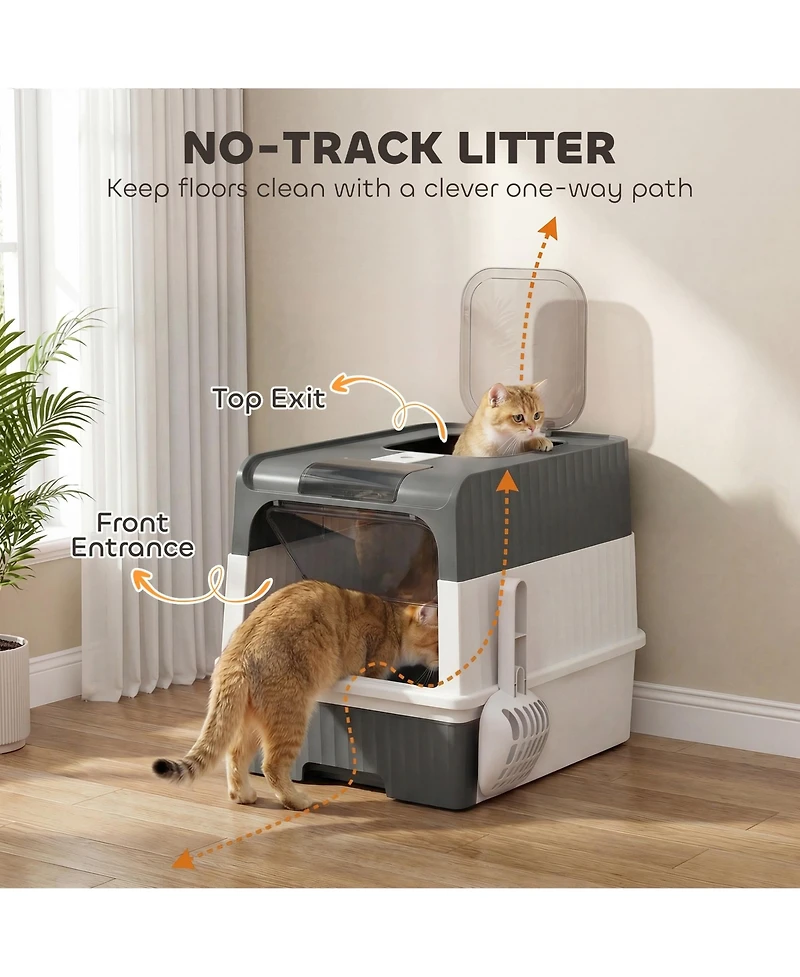 Ruie Hooded Cat Litter Box with Drawer Front Entry and Top Exit