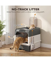 Ruie Hooded Cat Litter Box with Drawer Front Entry and Top Exit