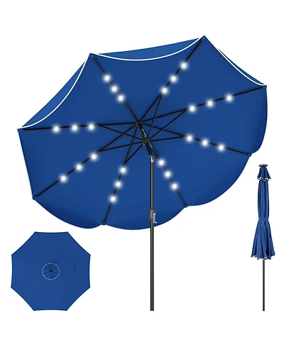 Sugift Scalloped Solar Market Patio Umbrella with 24 Led Lights and Push Tilt