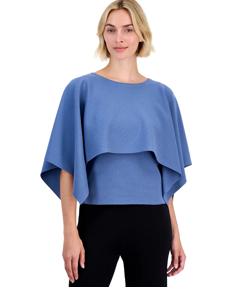 Anne Klein Petite Boat Neck Sweater Cape Top