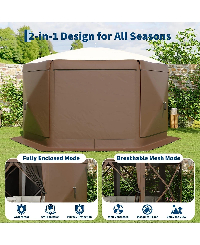 homfan 11.5x11.5Feet 6-Sided Pop-Up Gazebo, One-Push Setup, Mesh Panels and Removable Wind Cloths, Upf 50+ Outdoor Canopy for Patio, Camping, Events