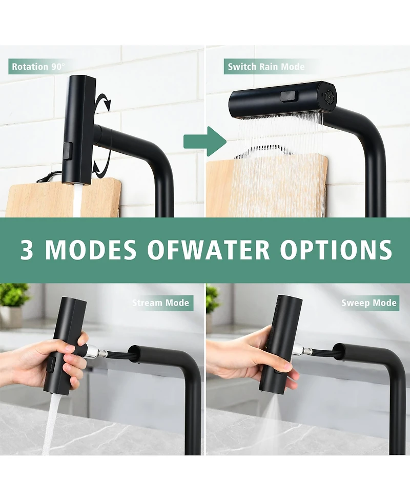 Busdays Touchless Matte Kitchen Faucet with Led Display Motion Sensor 3 Function Pull Out Sprayer 360 Swivel Spout
