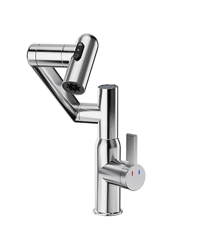 Busdays Chrome Bathroom Sink Faucet with Spray Function Temperature Display Anti Skid Switch Hot Cold Control 360 Degree Rotary