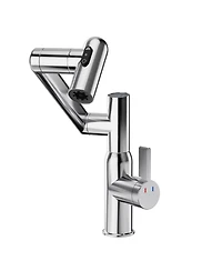 Busdays Chrome Bathroom Sink Faucet with Spray Function Temperature Display Anti Skid Switch Hot Cold Control 360 Degree Rotary
