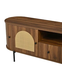 Streamdale Furniture American Style Rattan Tv Stand with Arched Doors and Steel Legs