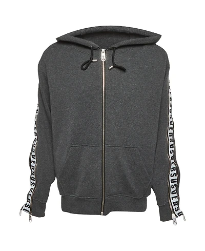 Pre-Owned Versace Men's Cotton Knit Logo Tape Zip Detail Hooded Jacket