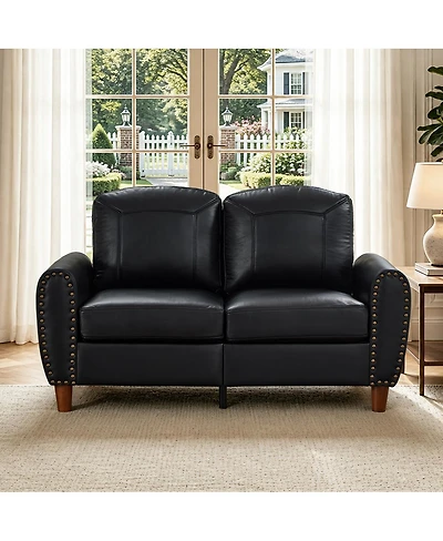 Streamdale Furniture 59" Classic Faux Leather Loveseat with Rolled Arms and Solid Wood Legs
