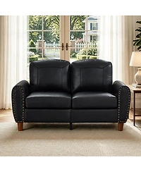 Streamdale Furniture 59" Classic Faux Leather Loveseat with Rolled Arms and Solid Wood Legs