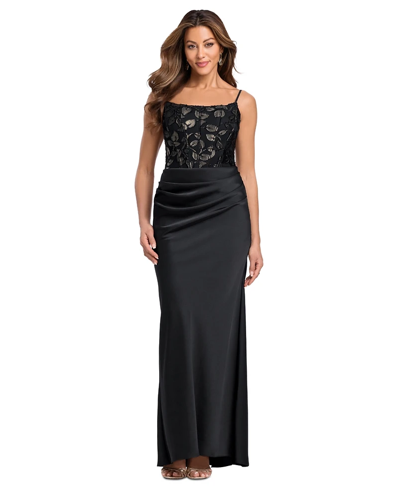 Betsy & Adam Women's Floral Square Neck Gown