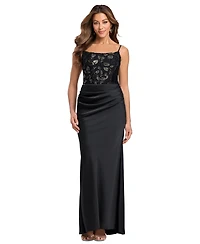 Betsy & Adam Women's Floral Square Neck Gown