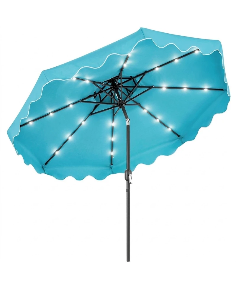 Sugift 9 Feet Solar Led Patio Umbrella with Push Button Tilt 24 Lights and 8 Ribs