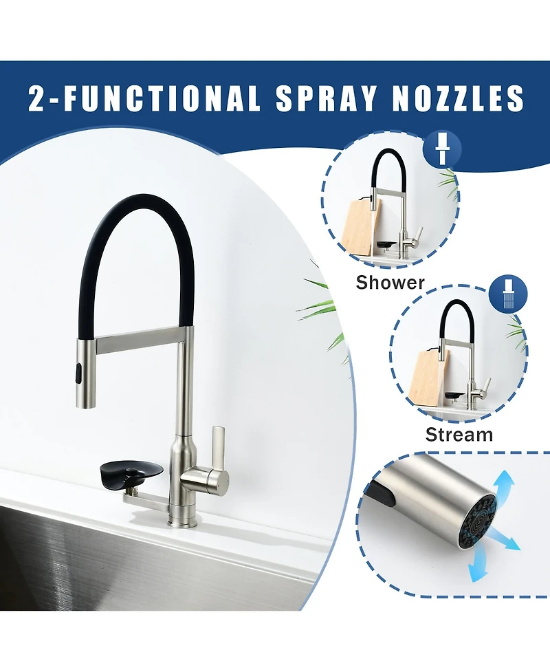 Busdays Brushed Nickel Kitchen Faucet with Magnetic Pull Out Sprayer 360 Swivel Single Handle High Arc Glass Rinser Included