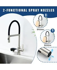 Busdays Brushed Nickel Kitchen Faucet with Magnetic Pull Out Sprayer 360 Swivel Single Handle High Arc Glass Rinser Included