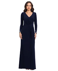 Betsy & Adam Women's V-Neck Gown with Embellished Cuff