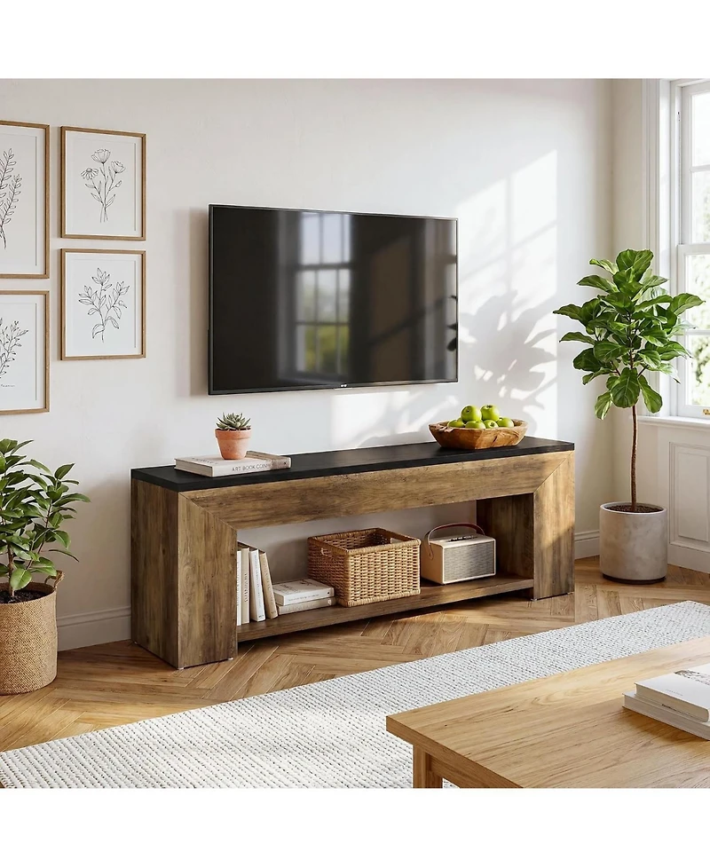 Tribesigns 70.87" Tv Stand for TVs up to 80": Farmhouse wooden entertainment center with open shelf. Low media console for living room, bedroom