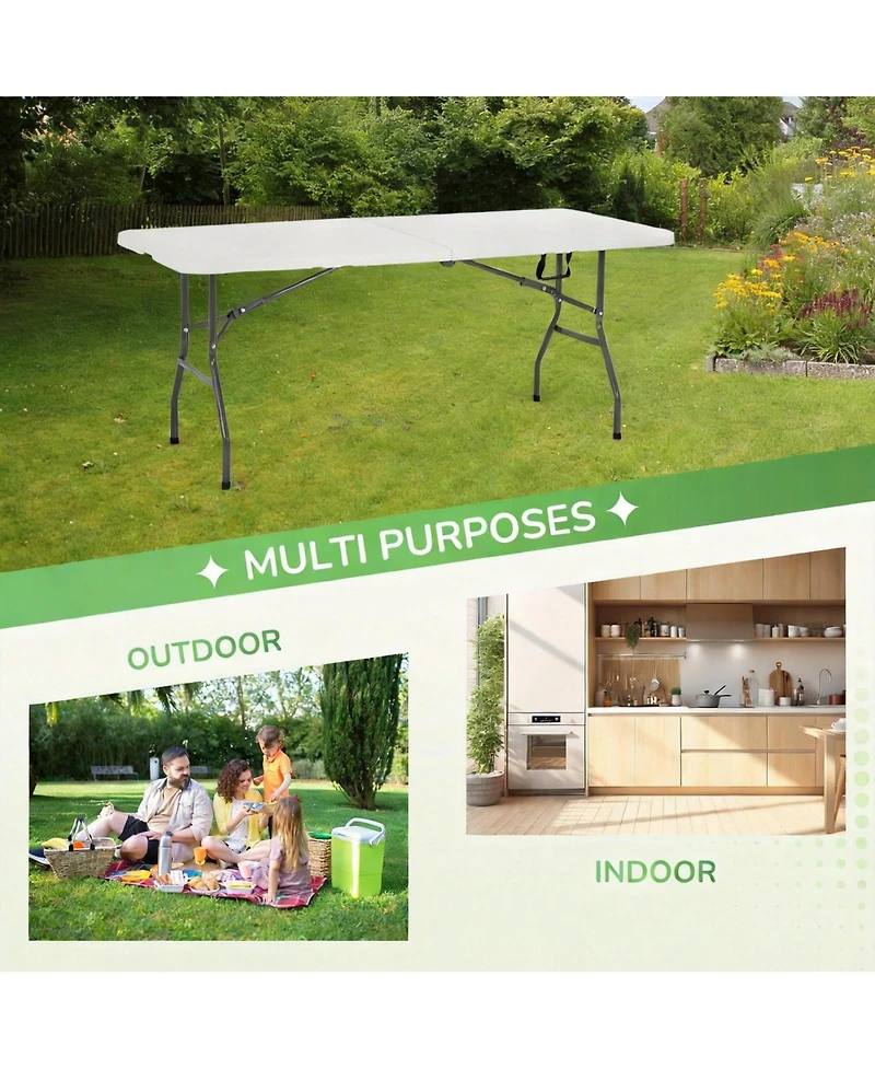 Aofar 6 Feet Folding Table Portable Plastic Steel Frame Lock Carry Handle