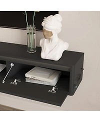 Streamdale Furniture Floating Wall-Mounted Tv Stand with Led Lights and Power Outlet