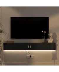 Streamdale Furniture 69" Modern Floating Tv Stand with 16-Color Led Lights and Sliding Doors