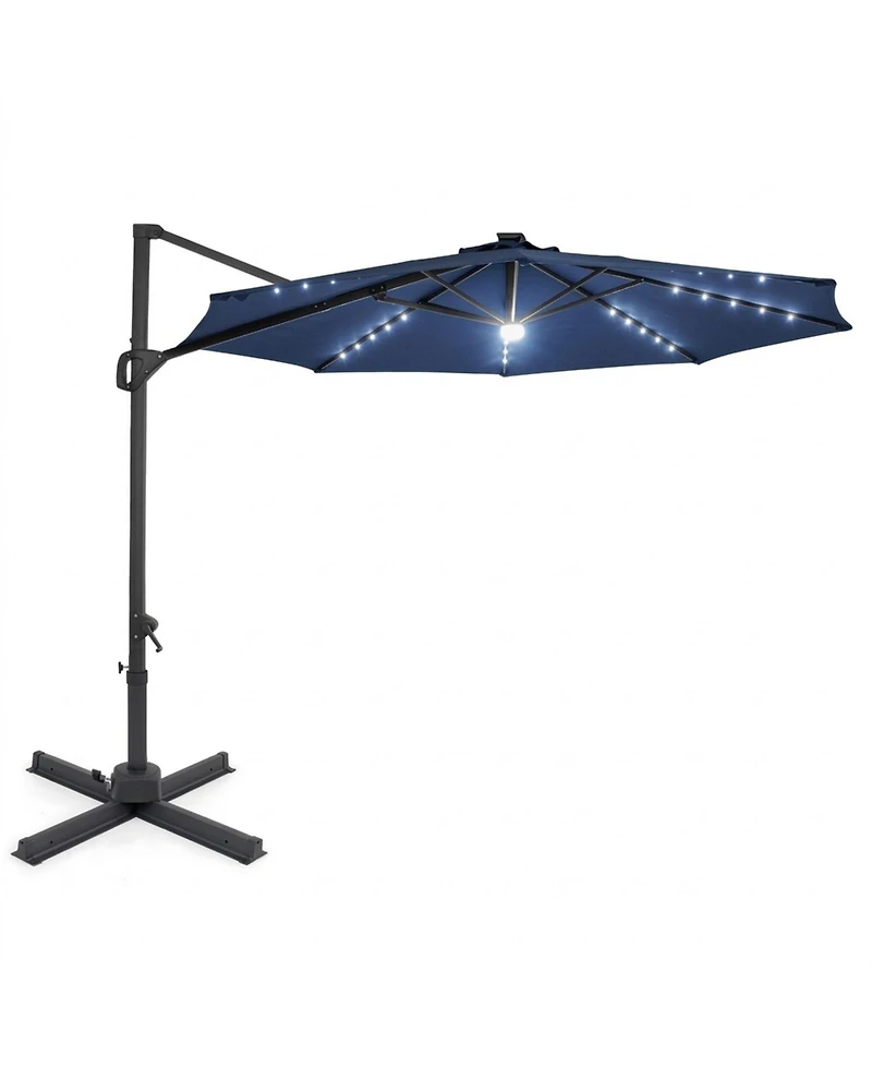 Sugift 10 feet Solar Led Cantilever Patio Umbrella with 28 Lights and 360 Rotation