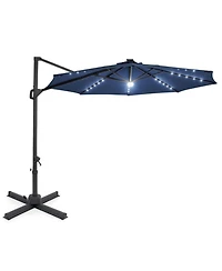 Sugift 10 feet Solar Led Cantilever Patio Umbrella with 28 Lights and 360 Rotation