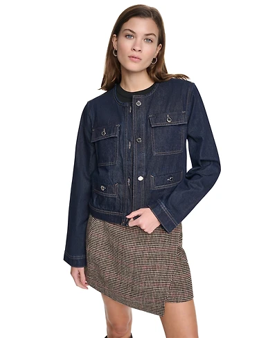 Dkny Jeans Women's Mixed Media Crewneck Denim Jacket