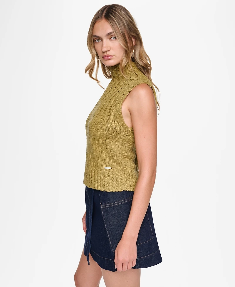 Dkny Jeans Women's Sleeveless Mock Neck Ribbed Sweater
