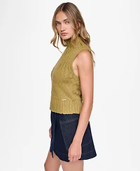 Dkny Jeans Women's Sleeveless Mock Neck Ribbed Sweater