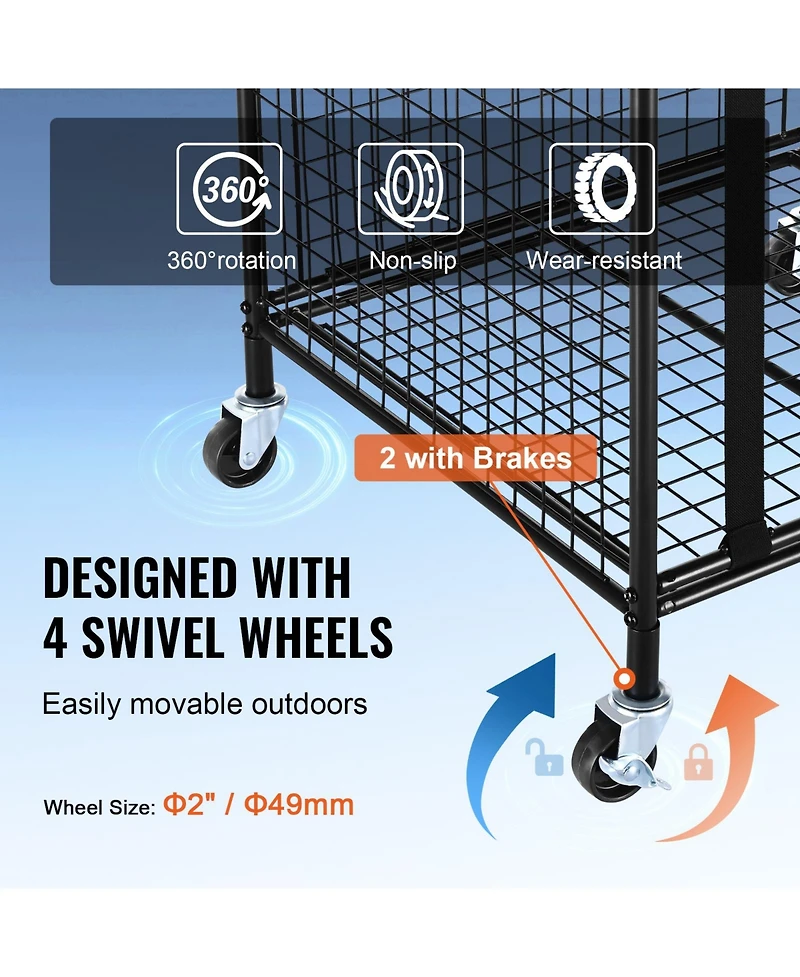 Vevor Rolling Sports Ball Storage Cart Garages Sports Equipment Organizer Steel