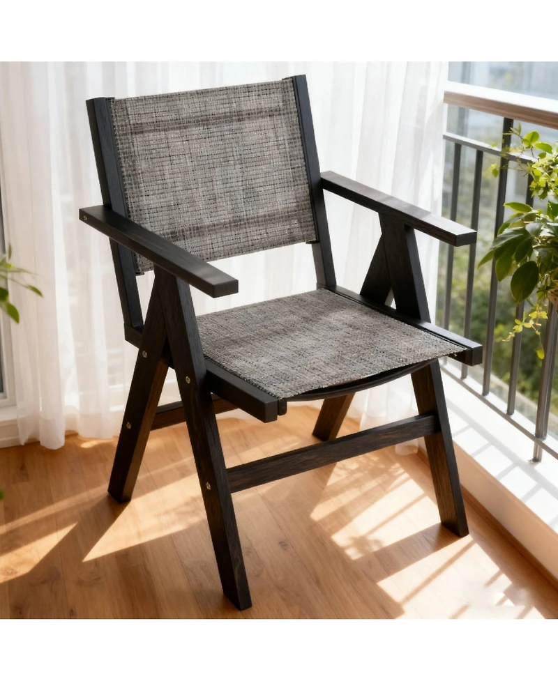 Clihome 1Piece Outdoor Dining Chair Hips Wood-Like with Woven Seat Ergonomic Armchair