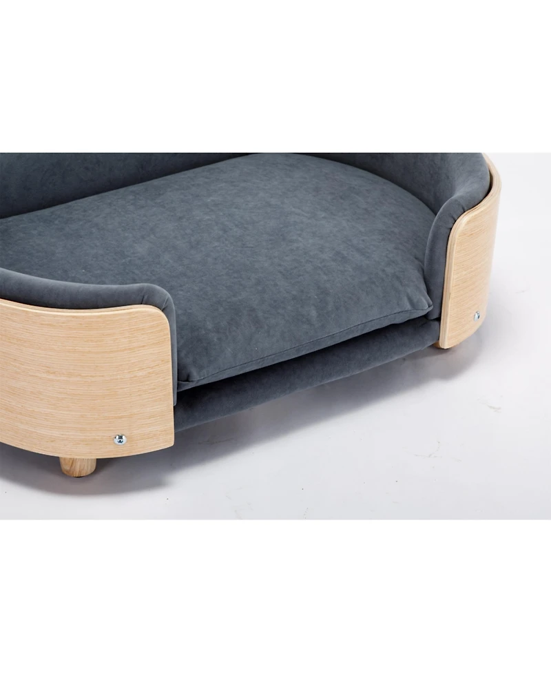 Zeny Mid Scandinavian Style Elevated Dog Bed Pet Sofa with Solid Wood legs and Bent Back, Velvet Cushion