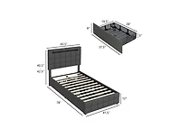 Upholstered Led Bed Frame with Headboard and 4 Drawers