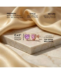 Genevive Charming Sterling Silver Heart Stud Butterfly Earrings with 18K Rose Gold Plating and Pink Cubic Zirconia