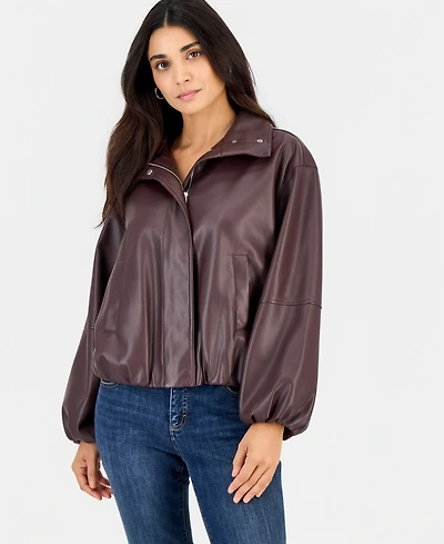 I.n.c. International Concepts Petite Faux Leather Funnel-Neck Bomber Jacket, Macy's Exclusive
