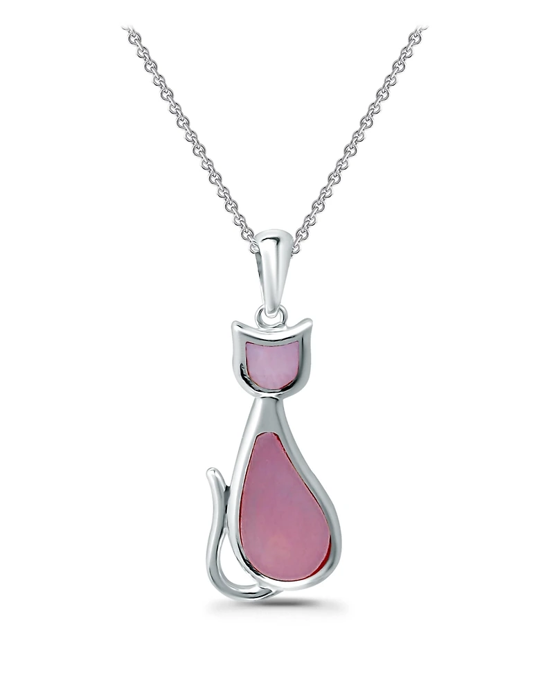 Macy's Pink Shell Inlay Fine Silver-Plated Cat Pendant Necklace