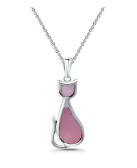 Macy's Pink Shell Inlay Fine Silver-Plated Cat Pendant Necklace