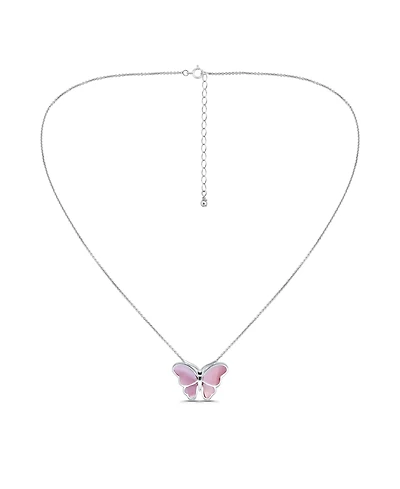 Macy's Pink Shell Inlay Fine Silver-Plated Butterfly Slide Necklace