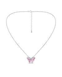 Macy's Pink Shell Inlay Fine Silver-Plated Butterfly Slide Necklace