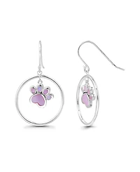 Macy's Pink Shell Inlay Fine Silver-Plated Paw in Open Circle Fishhook Drop Earrings