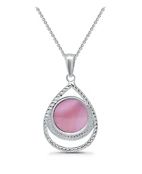 Macy's Pink Shell Inlay Fine Silver-Plated Teardrop Pendant Necklace