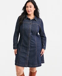 On 34th Plus Denim Mini Long-Sleeve Shirt Dress, Macy's Exclusive