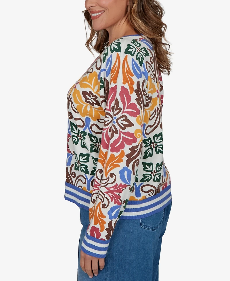 Ruby Rd. Plus Tipped Floral Lightweight Sweater