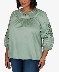 Ruby Rd. Plus Embroidered Sleeve Voile Top