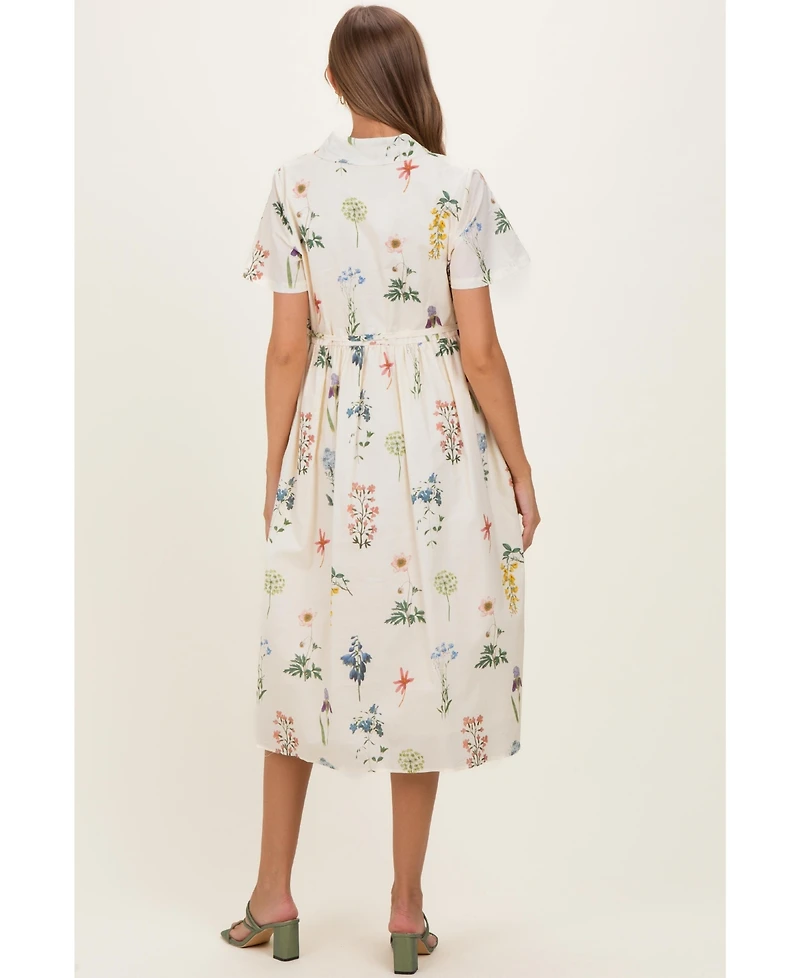 Pinkblush Women's Ivory Floral Button Down Midi Dress