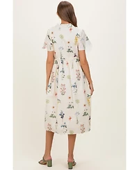 Pinkblush Women's Ivory Floral Button Down Midi Dress