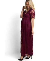 Pinkblush Women's Burgundy Lace Mesh Overlay Maxi Dress